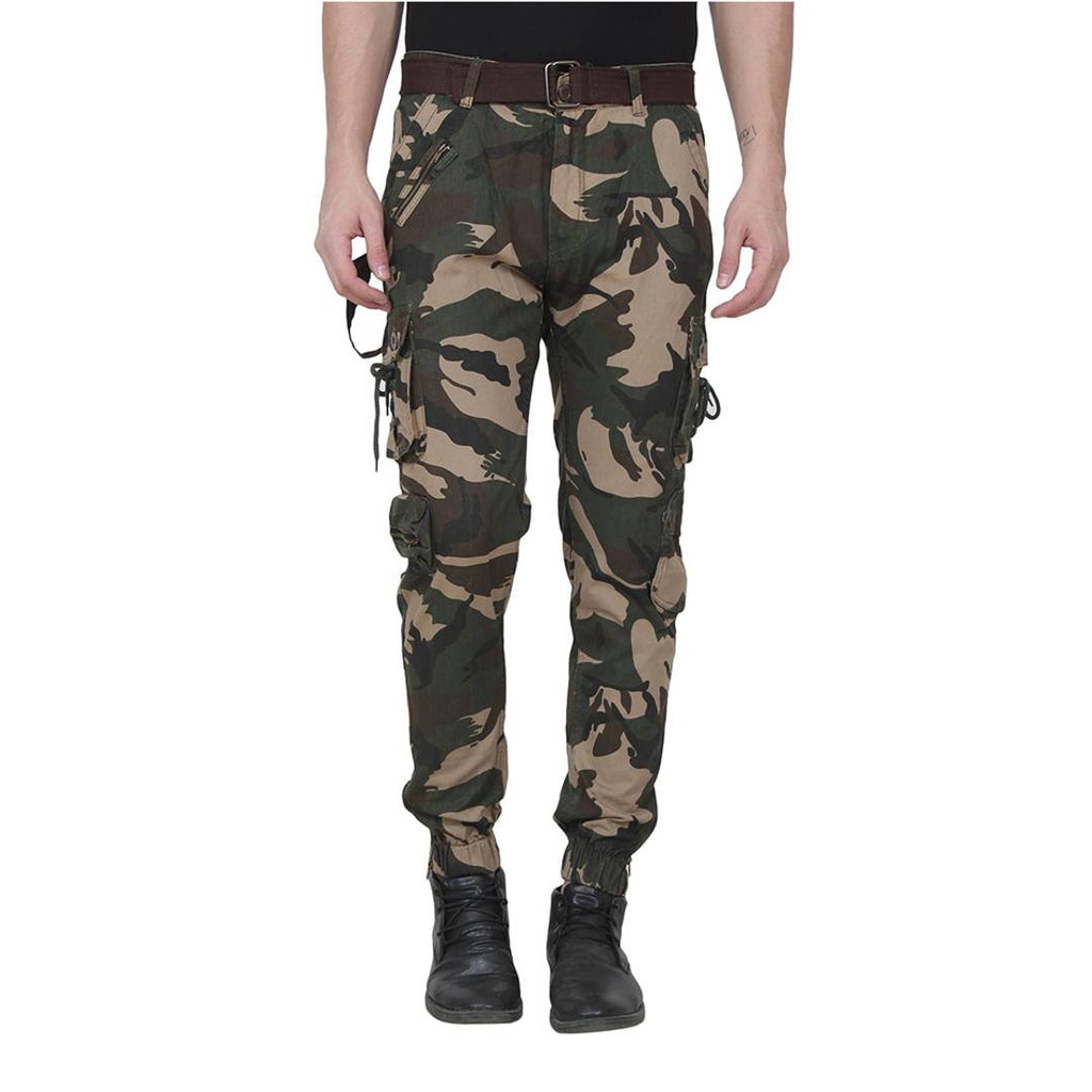 Men's Multicoloured Cotton Blend Mid-Rise Printed Regular Fit Cargo