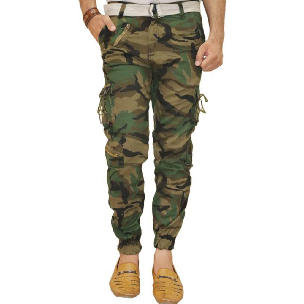 Men's Multicoloured Cotton Blend Mid-Rise Printed Regular Fit Cargo