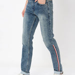 Men's Grey Denim Faded Slim Fit Low-Rise Jeans
