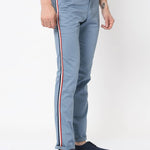 Men's Blue Cotton Blend Solid Slim Fit Casual Trouser