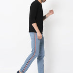 Men's Blue Cotton Blend Solid Slim Fit Casual Trouser