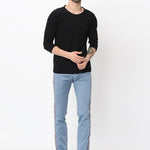 Men's Blue Cotton Blend Solid Slim Fit Casual Trouser