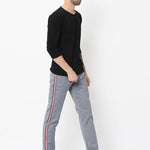 Men's Grey Cotton Blend Solid Slim Fit Casual Trouser