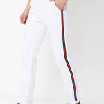 Men's White Cotton Blend Solid Slim Fit Casual Trouser