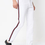 Men's White Cotton Blend Solid Slim Fit Casual Trouser