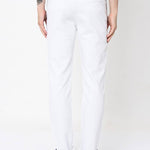 Men's White Cotton Blend Solid Slim Fit Casual Trouser