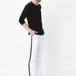 Men's White Cotton Blend Solid Slim Fit Casual Trouser