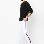 Men's White Cotton Blend Solid Slim Fit Casual Trouser