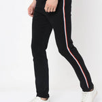 Men's Black Cotton Blend Solid Slim Fit Casual Trouser