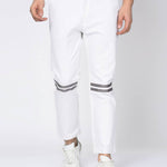 Men's White Cotton Blend Solid Slim Fit Casual Trouser