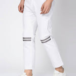 Men's White Cotton Blend Solid Slim Fit Casual Trouser