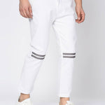 Men's White Cotton Blend Solid Slim Fit Casual Trouser