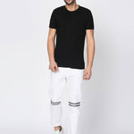 Men's White Cotton Blend Solid Slim Fit Casual Trouser
