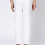 Men's White Cotton Blend Solid Slim Fit Casual Trouser