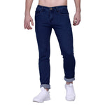 Men's Blue Cotton Blend Solid Slim Fit Mid-Rise Jeans