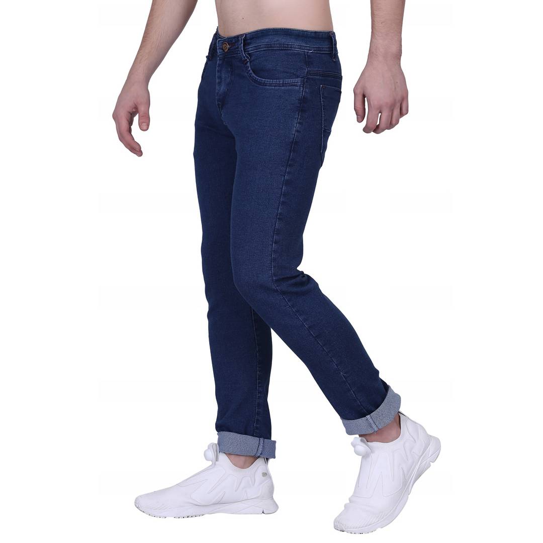 Men's Blue Cotton Blend Solid Slim Fit Mid-Rise Jeans