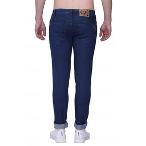 Men's Blue Cotton Blend Solid Slim Fit Mid-Rise Jeans