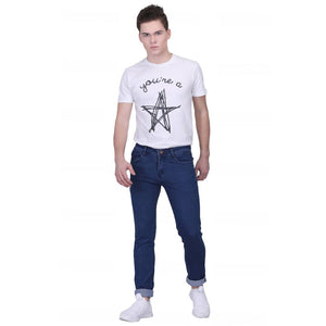 Men's Blue Cotton Blend Solid Slim Fit Mid-Rise Jeans