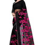 Black Embroidered Net Saree With Blouse Piece