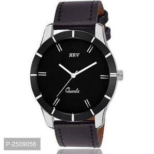 Black Analog Watch With Synthetic Leather Strap