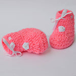Long Lasting Pink Woven Design Wool Kid's Booties