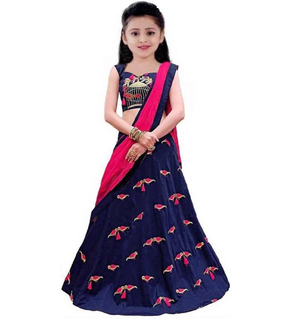 Women'sTaffeta Silk Ethnic Wear's Kids Lehenga Choli For Girls(9-12 Year) (Semi Stiched)