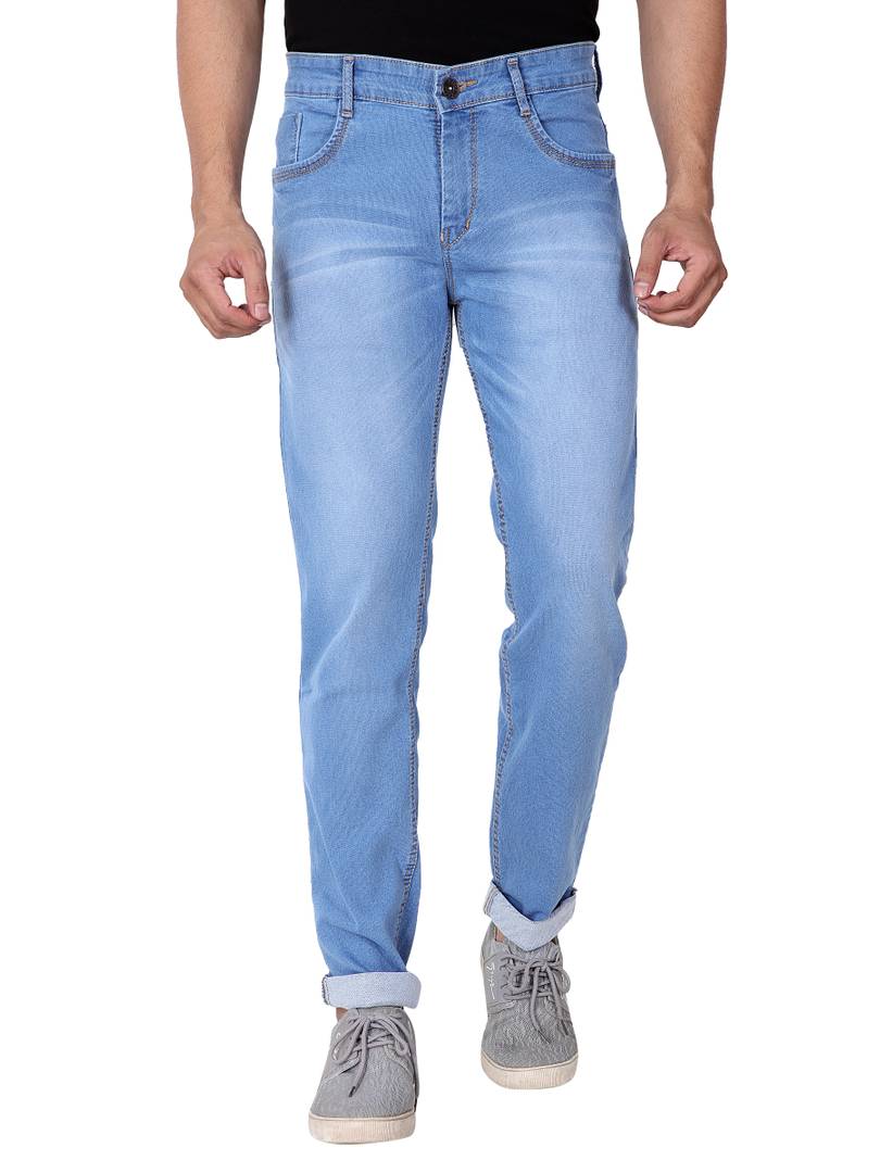 Men's Blue Denim Faded Slim Fit Low-Rise Jeans