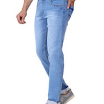 Men's Blue Denim Faded Slim Fit Low-Rise Jeans