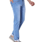 Men's Blue Denim Faded Slim Fit Low-Rise Jeans