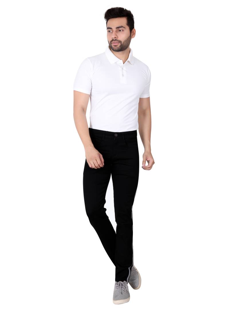 Men's Black Denim Solid Slim Fit Low-Rise Jeans