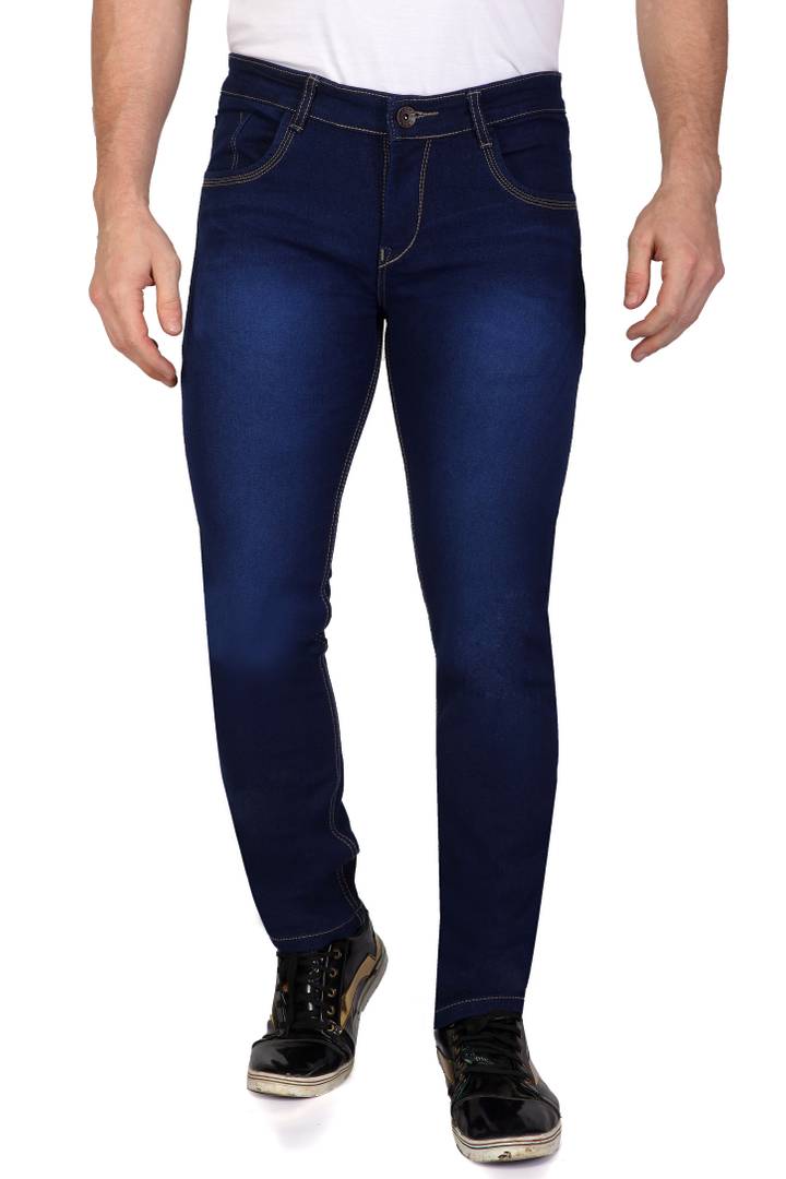 Men's Blue Denim Solid Slim Fit Low-Rise Jeans