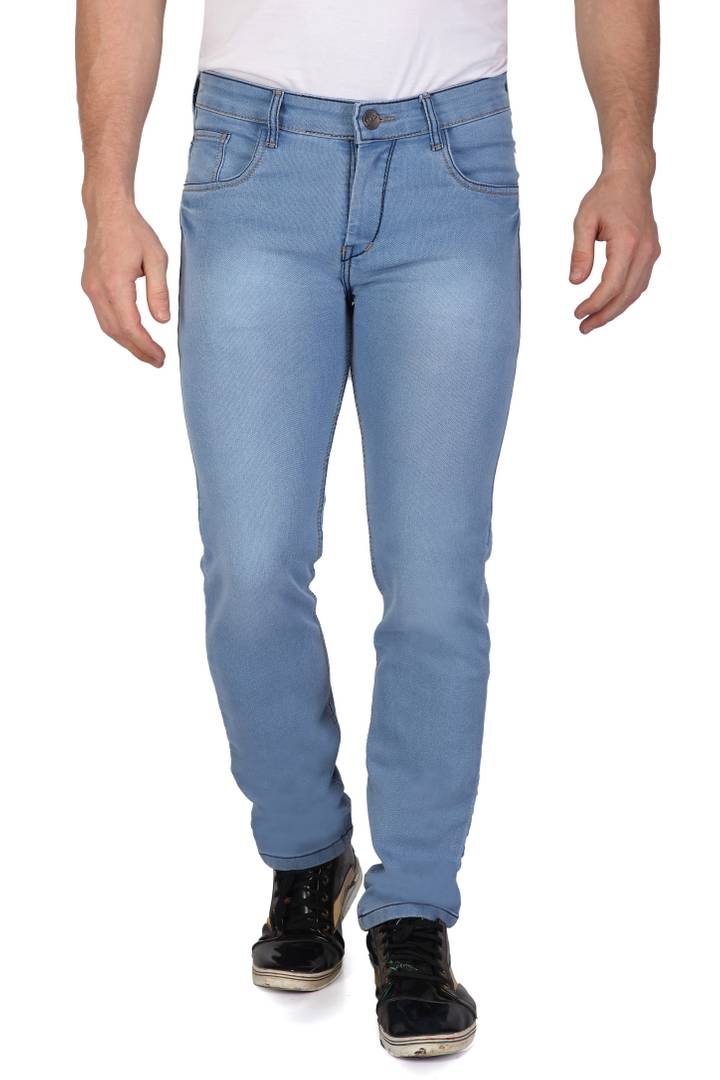 Men's Blue Denim Faded Slim Fit Low-Rise Jeans