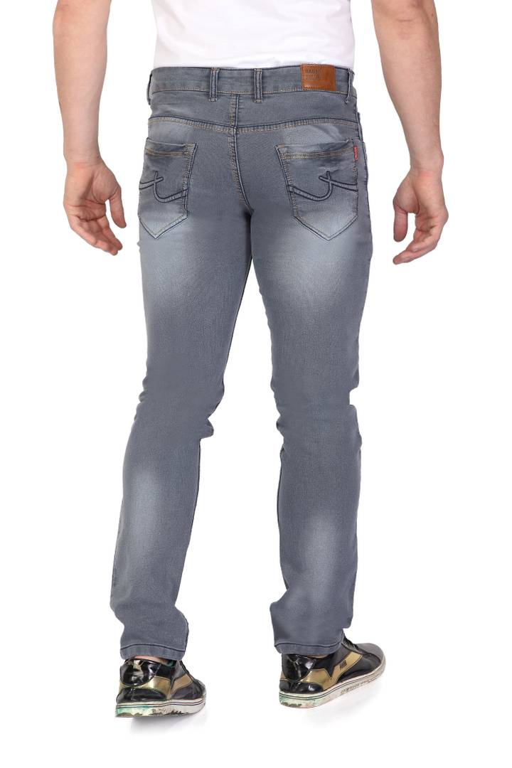 Men's Grey Denim Faded Slim Fit Low-Rise Jeans