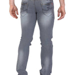 Men's Grey Denim Faded Slim Fit Low-Rise Jeans