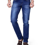 Men's Blue Denim Faded Slim Fit Low-Rise Jeans