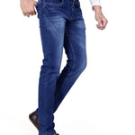 Men's Blue Denim Faded Slim Fit Low-Rise Jeans