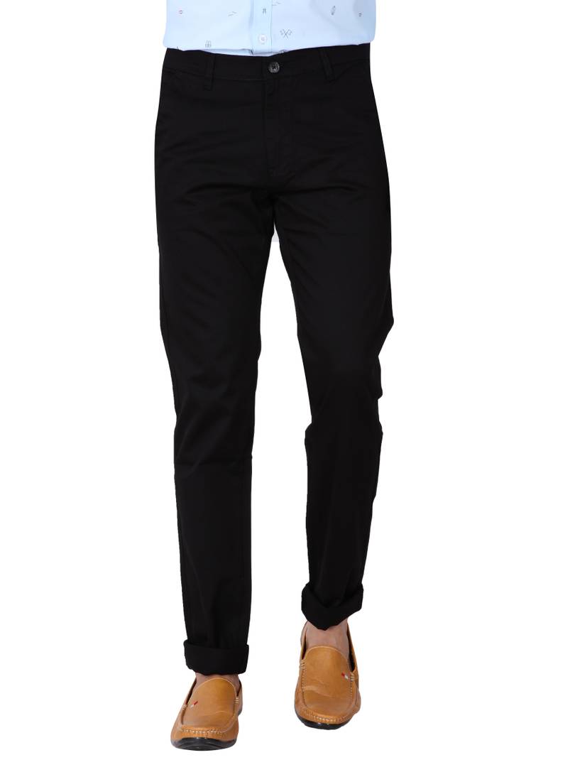 Men's Black Cotton Solid Slim Fit Chinos