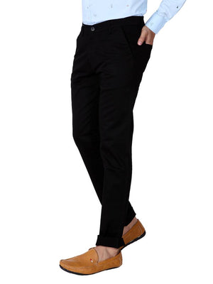 Men's Black Cotton Solid Slim Fit Chinos