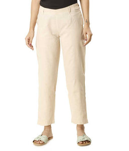 Women's Off White Cotton Solid Pant