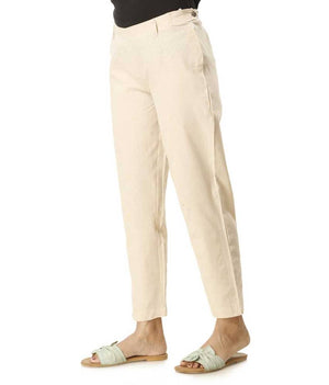 Women's Off White Cotton Solid Pant