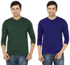 Pack Of 2 Polycotton Solid Henley Tees