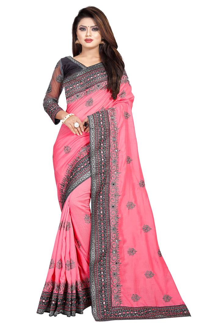 Bollywood Embroidered Silk Saree With Blouse Piece