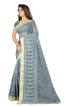 Bollywood Embroidered Net Saree With Blouse Piece