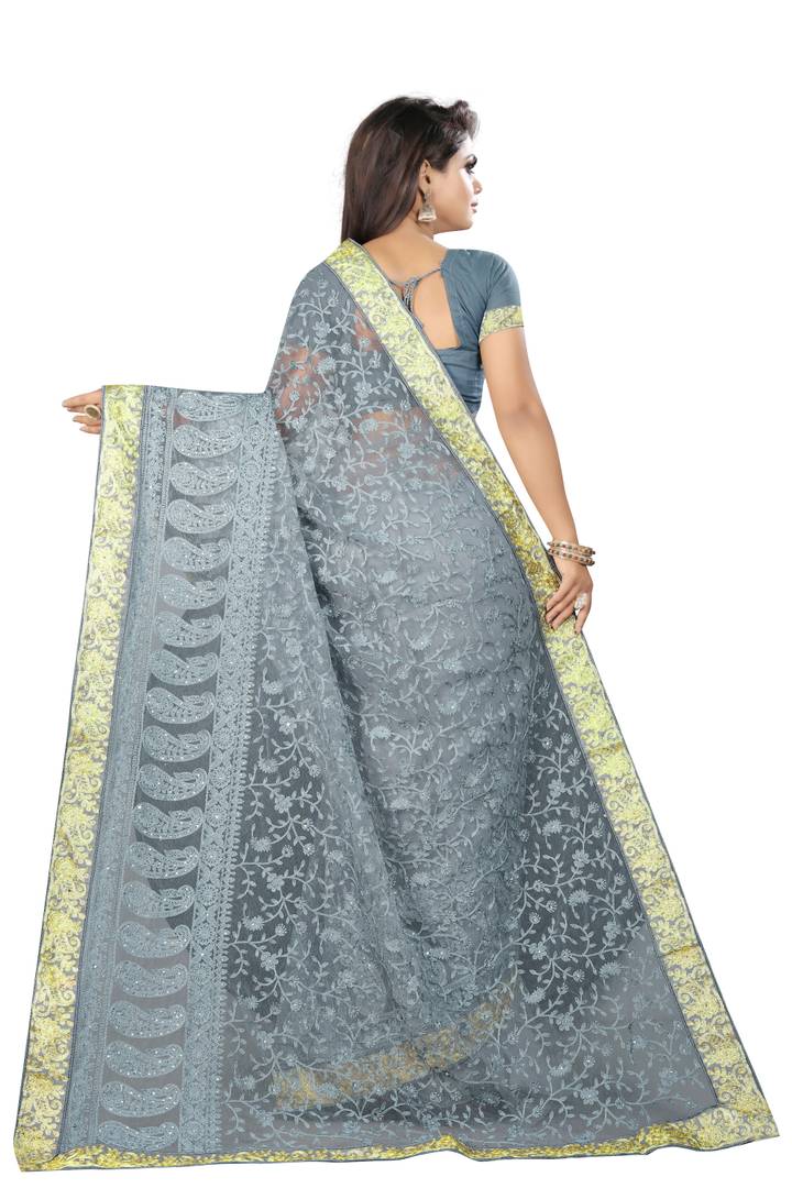 Bollywood Embroidered Net Saree With Blouse Piece