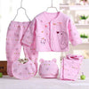 Baby Infant 5pcs Cotton Clothing Set (Cap+Bib+Pajamas Suit+Pants) Newborn Caring Gift 0-3 Months