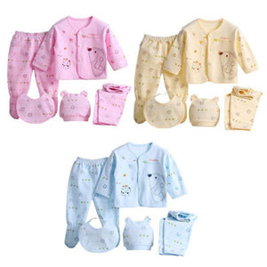 BABY SET NEWBORN COTTON UNDERWEAR SETS NEWBORNS INFANT CARTOON BEAR SUIT BABY CLOTHING 5 PCS/SET - (RANDOM COLOR)