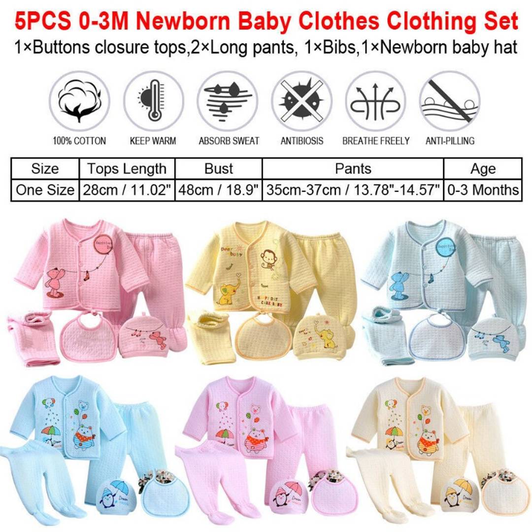 Newborn Baby Boys Girls ( 5pcs/set) Infant Underwear Set Unisex Clothing Suit (Random Suit)