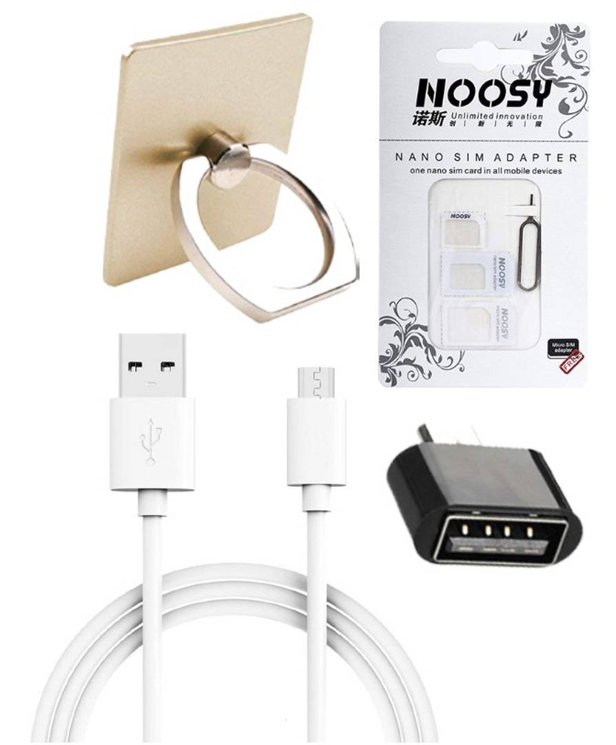 Combo of LIRAMARK Micro Usb Data Cable + OTG + Noosy + Ring Mobile Stand