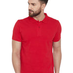 Men's Red Cotton Blend Solid Polos T-Shirt