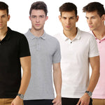Men's Multicoloured Cotton Blend Solid Polos T-Shirt (Pack Of 4)